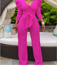 Temperament Commuter V-neck Trousers Jumpsuit Straight Wide Leg