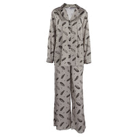 Womens Autumn Loose Stylish Printed Long-Sleeve Top And Pants Two-Piece Set In Imitation Silk For Home Wear