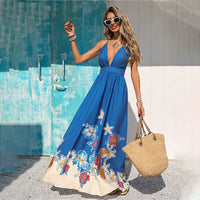 Bohemian Slip Dress With Deep V Neck And Positional Print