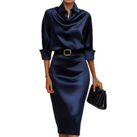 Elegant Slim-fit Half-sleeve Dress With A Lapel Collar