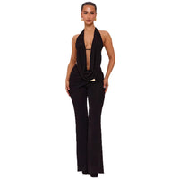 Solid-color Halter V-neck Set For A Chic Elegant