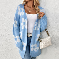 Mid-length Sweater Coat Women's Loose Flower V-neck Knitted Cardigan