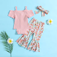 Summer Girls' New Two-color T-shirt Bell-bottom Pants
