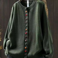Women's Cotton Knitted Cardigan With Color Buckle Fashion Loose