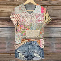 3D Digital Print T-Shirt Womens V-Neck Short-Sleeve Top