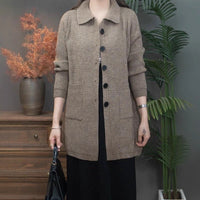 High Polo Collar Women's Sweater Single-breasted Knitted Cardigan