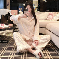 Solid-color Long-sleeve Casual Loungewear Set