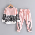 Lace Stitching Sweatshirt Suit Letter & Trousers Children's Two-piece Suit