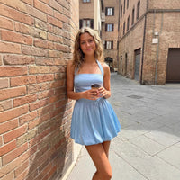 Neck Hanging Tube Top Elastic Solid Color Poufy Skirt