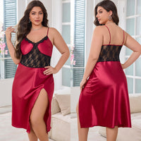 Plus Size Womens Summer Hollow Out Side Slit Nightdress