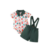 Baby Boys' Christmas Printing Short Sleeved Kazakhstan Suspender Pants Gentleman Suit