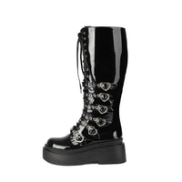 Womens Casual Chunky-Soled Punk-Style Over-the-Knee Boots With Cross-Tie Straps