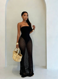 Resort-style Hollow-out Womens Knitted Dress
