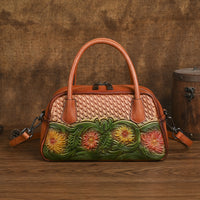 Retro Ethnic-style Full-grain Leather Shoulder Bag For Women