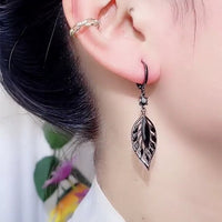 Chic Black Zircon Leaf Earrings With A Stylish Vibe