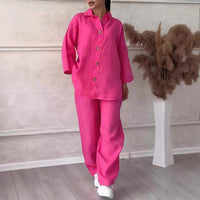 Cotton And Linen Shirt Outfit High Waist Loose Trousers