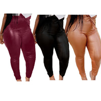 Autumn And Winter European And American Casual Solid Color Leather Pants