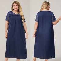 Womens Ice Silk Short-Sleeve Loose Casual Loungewear Dress