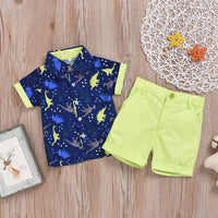 In Blue Printed Dinosaur Short-sleeved Shirt Suit Shorts