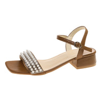 Women's Mid Heel Square Toe Ankle Strap Outerwear Sandals