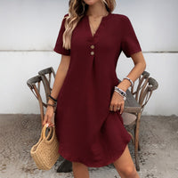 Solid-color Casual Dress Loose-fitting And Slimming