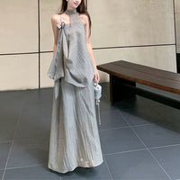 Irregular Halter Top And Slip Dress Set
