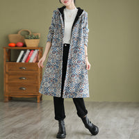 Ethnic Style Fleece-lined Thick Mid-length Hooded Jacket