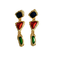 Gold Plated Vintage Enamel Drops Irregular Geometric Eardrops Stud Earrings
