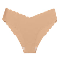 Simple Seamless Ice Silk Underwear With Wavy Edges V-Waist Comfortable Thong