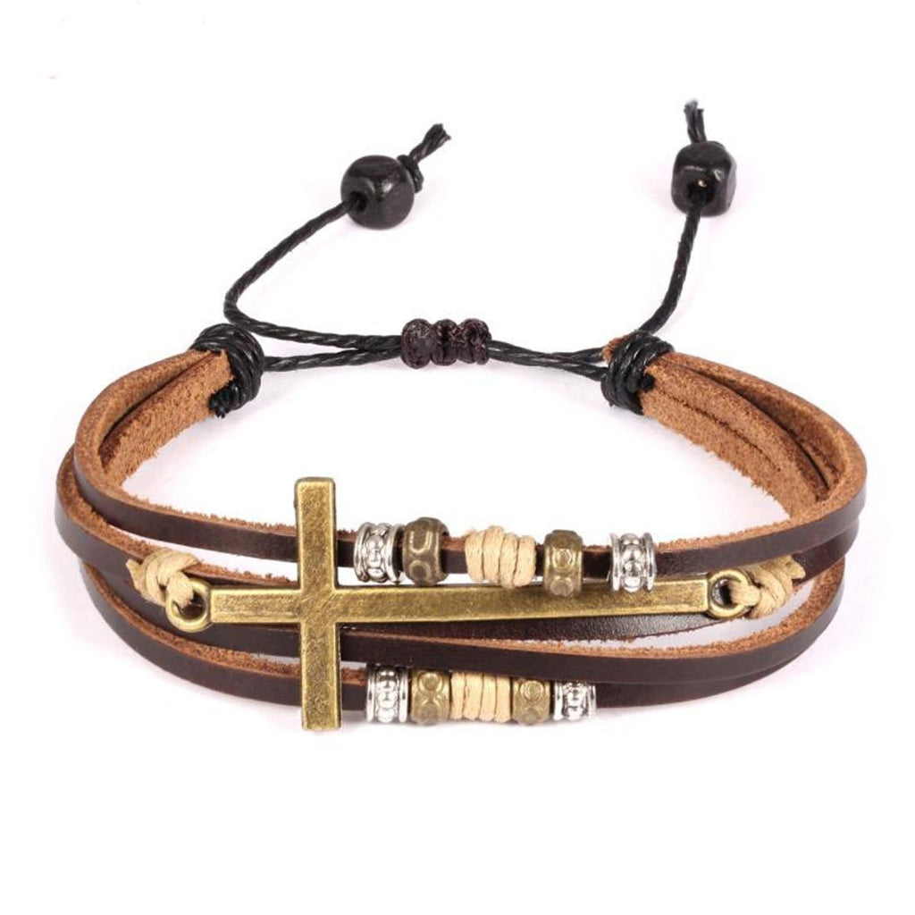 Multi-layer Woven Black Wooden Bead Vintage Leather Bracelet