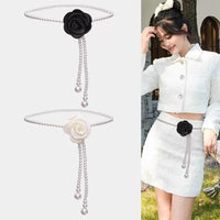 Camellia Pearl Waist Chain Decorative Dress