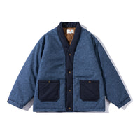 Chinese Style Retro Washed Batik V-neck Cotton-padded Coat