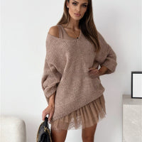 New Loose And Lazy Style Batwing Sleeve Top Off-neck Inner Sweater