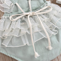Girl's Baby's Romper Mesh Lace Beaded Patchwork Lace-up One-piece