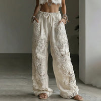 3D Floral Print Pattern Elegant Straight Women's Trousers