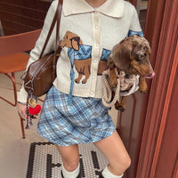 Women's Cute Short Lapels Puppy Sweater