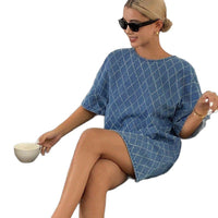 Women's Denim-Style Patterned Casual Dress
