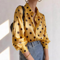 Satin Yellow Polka-dot Shirt For Women