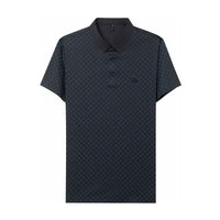 Men's Lapel Plaid Printed Seamless High Elasticity Ice Silk Short Sleeve
