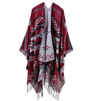 Geometric Diamond Tassel Shawl Cape