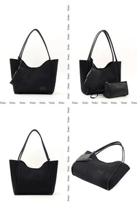 Black Suede SHK108 Women Hand And Shoulder Bag With Wallet And Makeup Bag