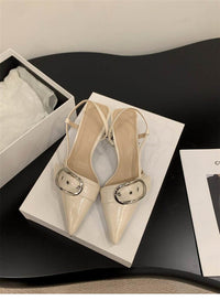 Niche French Style Silver High Heels, Closed Toe Slingback Sandals, Elegant Pointed Toe Flats, 2026 Spring&Summer New Arrival Fairy Style Women's Shoes