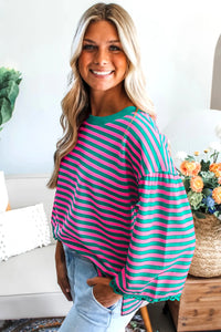 Fashion Striped Crew Neck Long Sleeves Women