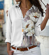 Digital Printing Women's Fashion Plus Size Lapel Long Sleeve Shirt