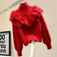Pullover Knitted Top Ruffled Thick Turtleneck Sweater