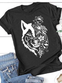 Women's Wolf Head Printed Short-sleeved Top