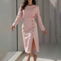 Womens Slim Elegant Formal Dress Maxi Skirt Solid-color Slit Workwear Dress