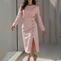 Womens Slim Elegant Formal Dress Maxi Skirt Solid-color Slit Workwear Dress