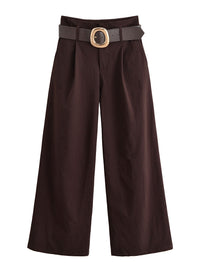Chocolate Brown High-Waisted Wide-Leg Trousers With Belt