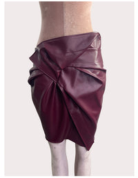 Faux Leather Cross Pleated Skirt